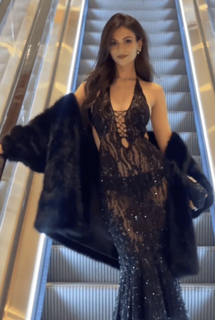 Victoria Justice Leaves Little to The Imagination in See-Through Sparkly  Gown While Out in Sin City